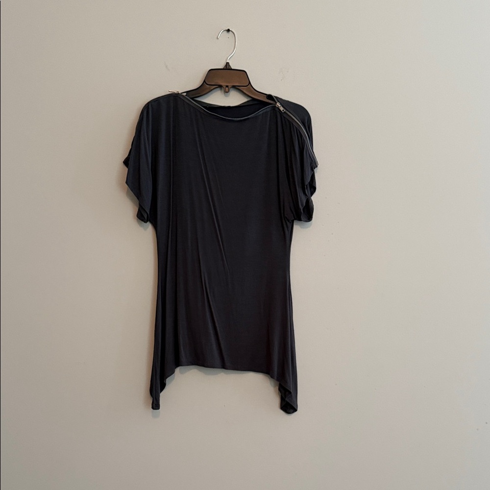 Relaxed Black Short-Sleeve Draped Tee